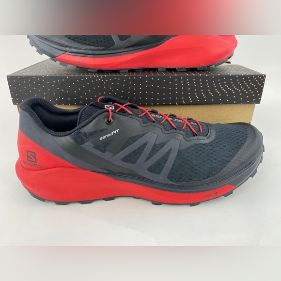 Salomon Sense Ride 4 Black Red Men's Trail Running Shoes Sneakers Goji Berry - Picture 2 of 11